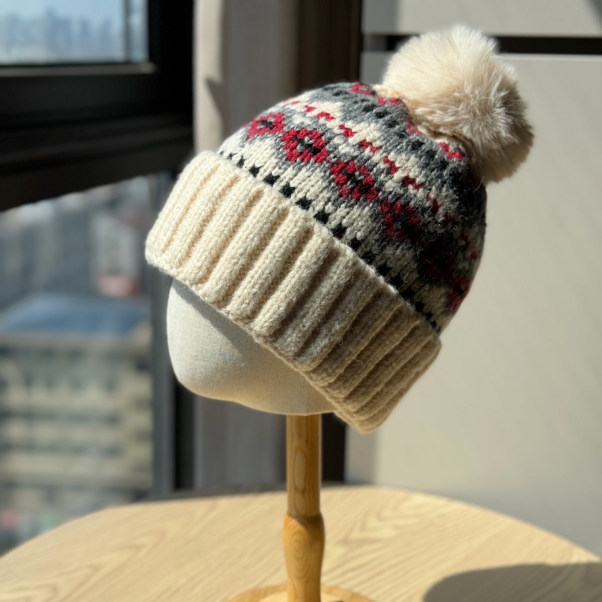 Wholesale Christmas wool hat for women,  warm and cute winter pom-pom ear flap hat